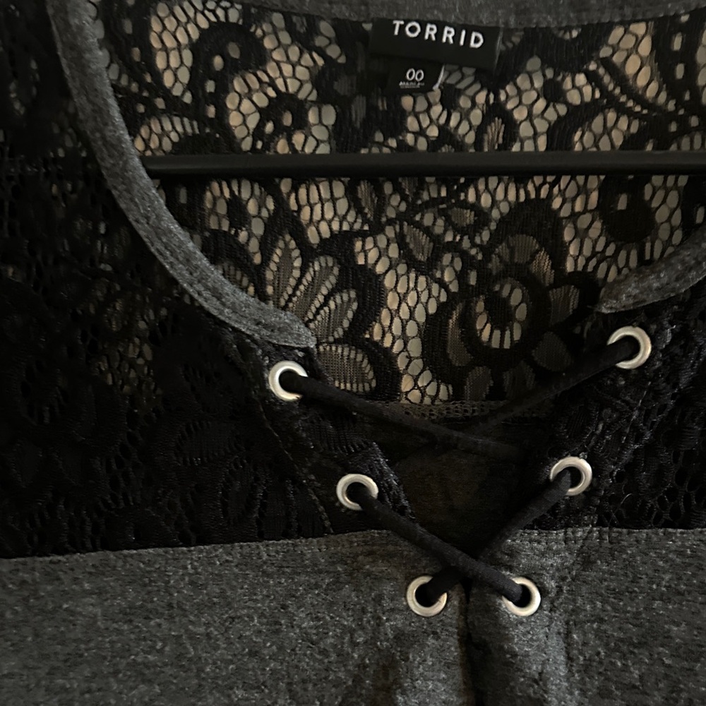 Torrid Charcoal Lace-Up Tee with Black Lace - Picture 3 of 5